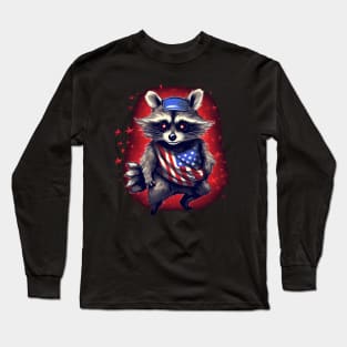 red raccoon proudly American flaG Long Sleeve T-Shirt